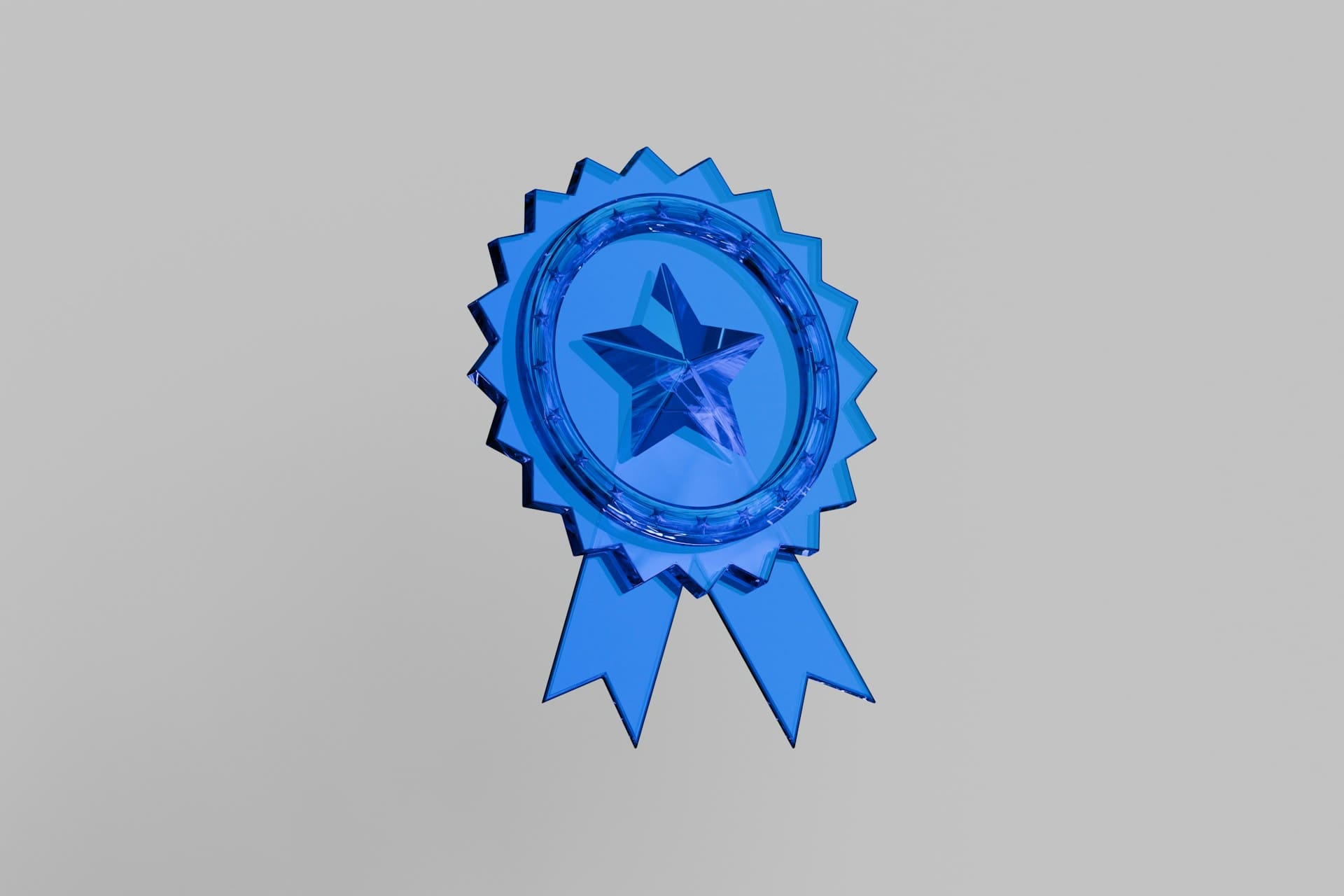 "Immagine di una medaglia blu brillante con una stella al centro, simbolo di eccellenza, qualità e riconoscimento. La medaglia rappresenta il raggiungimento di traguardi significativi e il valore del premio ottenuto.